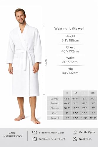 Image of Turkish Linen Men's Waffle Bathrobe Lightweight Kimono Spa Robe - Quick Dry Bath & Shower Robe for Men with Pockets