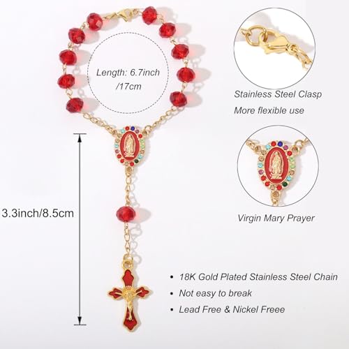 Image of Car Rosary for Rearview Mirror,Rosary for Car Mirror Hanging,Catholic Religious Gifts for Women Men,Auto Rearview Catholic Rosary Hanging Pendant with Virgin Mary Charm,interior Cars Accessories (Red)