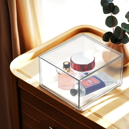 Image of Clear Drawer, Arclic Box, Makeup Organizer Container, 6,5 inch Storage Drawer for Bathroom Dresser Vainty, Tissue Dryer Sheet Holder Disposable Face Towels Organizer, Light Gray