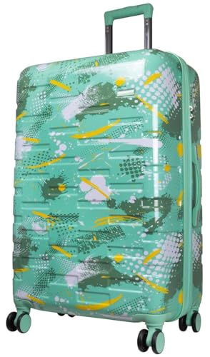 Warenhandel König Hartschalen Koffer Trolley Cespara mit Dehnfalte mit modernem Motiv Print - Farbe Grün - Gr. XL