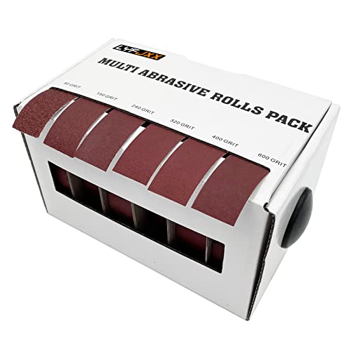Schmirgeltuchrolle, 6 Körnungen, Schleifpapierrollen, Sortimentspackung mit Spender für Holzbearbeitung, Metallpolieren, pro 80 150 240 320 400 600 Körnungen Schleifbänder 6 Meter Cover