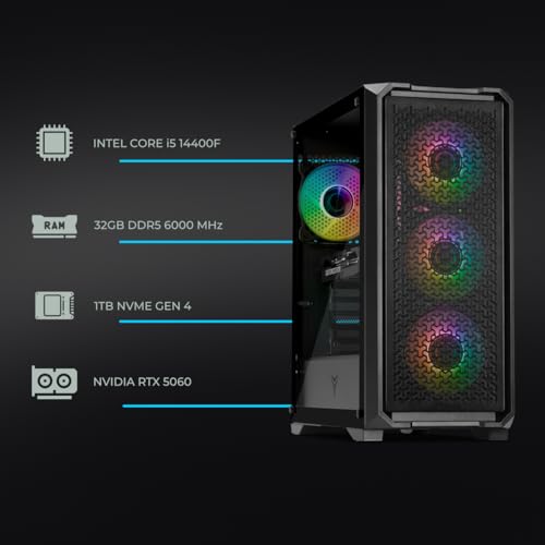 YEYIAN Gaming PC VaultESP | Intel i5-14400F 10-Core (4.7GHz Turbo) | NVIDIA RTX 5060 8GB GDDR7 | 32GB DDR5 6000MHz | 1TB NVMe SSD Gen4 | Windows 11 Pro - imagen 2