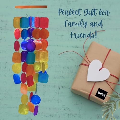 Bellaa Wind Chimes Outdoor, Garden Decorations, Musical, Indoor/Outside Windchimes, Beach, Ocean, Breeze, Gifts for Mom, Gift for All Occasions, Capiz Sea Glass Shells Wood Retro Rainbow by Bellaa - Image 3