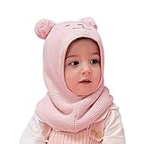 (コネクタイル) 赤ちゃん 幼児 キッズ ニット帽子 可愛い フードウォーマー ベビー用ハット 耳あて 暖かい 耳保護付き 帽子 子供 女の子 ピンク L