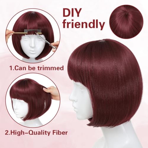 kuttolee Wine Red Bob Wig Colorful Short Bob Wigs with Bangs,Burgundy Synthetic Party Wigs Funny Cosplay Hairpieces for Women Men Daily Bachelorette Halloween Costume Party Decorations — view 3