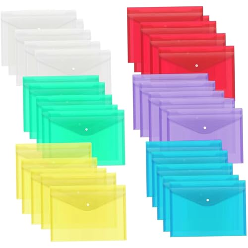 Envelopes de plástico 30 peças com fecho de pressão 33 x 23 cm pastas de plástico espesso para docum