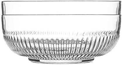 Argon Tableware 2 Piece Large Campana Glass Serving Bowls Set - Vintage Clear Kitchen Mixing Snack Bowl Dishes - 23cm