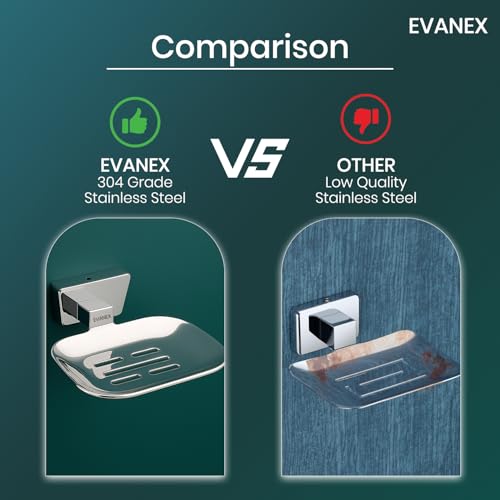 Image of EVANEX Soap Dish for Bathroom | 304 Grade Stainless Steel Soap Dish Tray | Wall Mounted Soap Holder with Drainage Slots | Corrosion Free Modern Design (Aquarius)