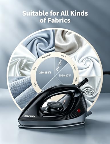 Image of Sundu 1500W Steam Iron with Ceramic Soleplate & Auto-Off for Clothes