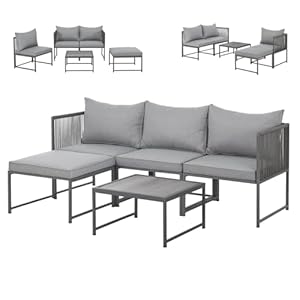SVITA Detroit Gartenmöbel Set Polyrattan Lounge Modular Ecksofa Chaiselongue Tisch Flexibel als 3 Sitzer oder Sessel 2 Sitzer Inklusive Kissen Grau