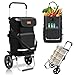 Sekey Einkaufstrolley faltbar 60L, 3-in-1 Einkaufswagen klappbar aus Aluminium, höhenverstellbarer Griff, mit Kühlfach und Getränkefach, extra groß für Einkauf & Camping, Schwarz
