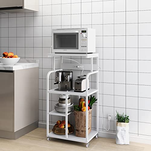 Vedecasa Mobile High Printer Stand With Power Outlet Charging Plugs Usb Port Office Storage Shelf Includes Computer Tower Cpu Stand Holder With Wheel (White) #TOP6