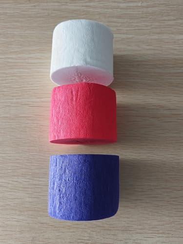 Serpentinas de papel crepe, 3 rolos, pacote de serpentinas azul royal, vermelho, branco para decoraç