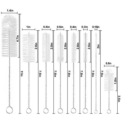 Foto von Birswoil Kleine Reinigungsbürste Set, 8 Stück Nylon Milchschlauchbürste für Kaffeevollautomat, Strohhalme Bürste, Pfeifenreiniger Bürste, Flaschenbürste (Weiß)