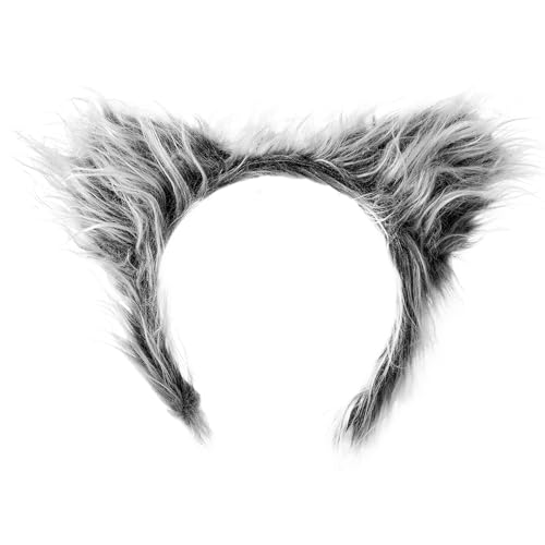 SIOTMERA Wolf Ears Headband Grey Faux Fur Animal Costume Accessories for Adults Furry Wolf Fox Cat Ears Costume for Halloween Easter Christmas Cosplay Fancy Dress Party