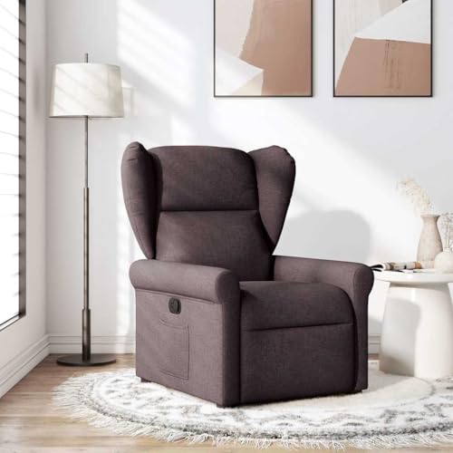 Cartvyn Sillón de relax de tela marrón oscuro con función reclinable manual, asiento acolchado, reposabrazos anchos, bolsillo lateral y marco estable de madera y metal para salón, oficina y salón