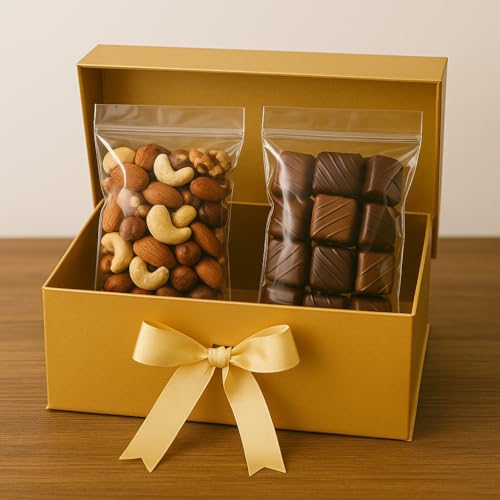 Image of Awestuffs Premium Golden Gift Boxes for Gift Packaging, Reusable Decorative Gift Boxes (23 x 16 x 10 cm) for Hampers, Weddings, Birthdays, Festivals & Corporate Gifts (Pack of 6)