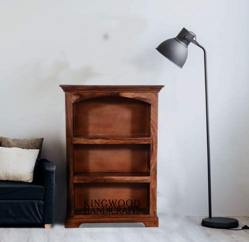 KINGWOOD FURNITURE Book Shelf Storage for Living Room & Study Room in Sheesham Wood with Honey Finish