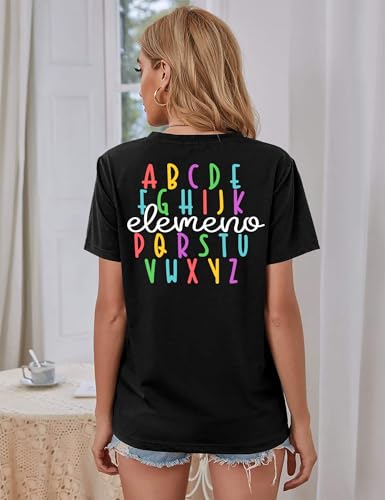 Teacher Shirts for Women Happy to See Your Face Tshirts Back to School Tee ABC Alphabet Elemeno Teachers Life Tops Black — view 3