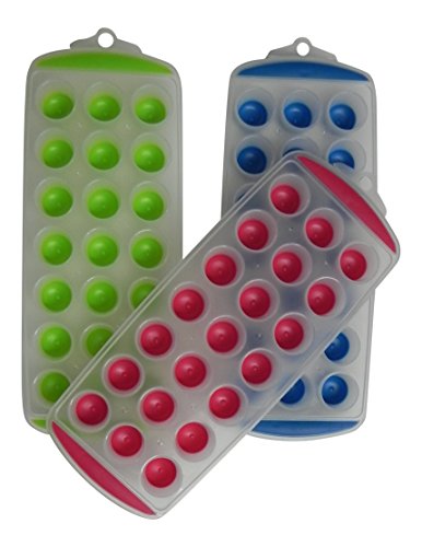 Easy Push Pop Out Round Mini Ice Cube Trays with Flexible Silicone Bottom - Set of 3- Perfect for Water Bottles