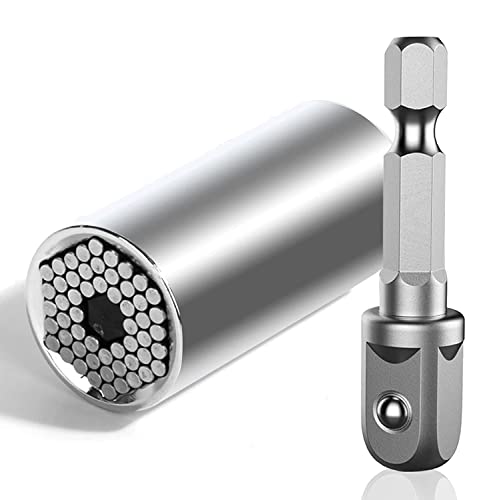Ensemble d'outils de clé à douille universelle (7-19 mm), cadeau pour homme, ensemble de douilles avec adaptateur de perceuse électrique, poignée de douille super universelle Cover