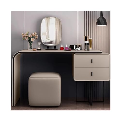 Modern ty Set con espejo y taburete, tocador de maquillaje glamuroso para dormitorio de niñas, elegante piel de champán (100 cm)