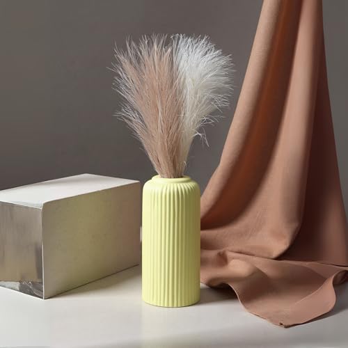Image of KREATIVE ART'S Modern Ribbed Design Ceramic Flower Vase for Living Room, Flower Pots for Artificial Flower, Home Decoration Item, Home Decor, Vases for Living Room (Yellow, Medium)