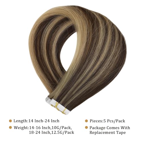 Image of Full Shine Injected Tape In Hair Extensions Human Hair, Brown 24 Inch