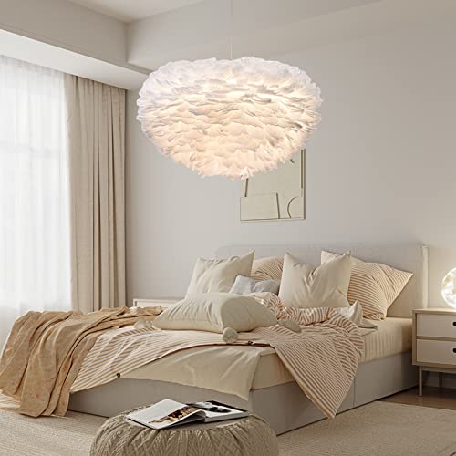 Lustre plume blanche nordique 40cm pour suspension de chambre