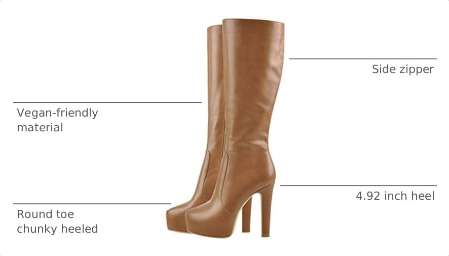 Image of richealnini Women's Low Platform Block High Heel Knee High Boots with Zipper