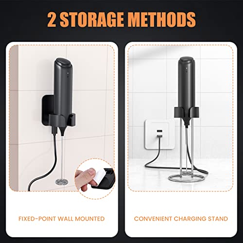 Nasharia Milk Frother Handheld: Milk Frother Handheld With Stand New Upgraded Wall Mount Bracket Usb Socket Frother Electric Wall Hanging Or Bracket Storage Coffee Frother For Coffee Lattee #TOP2