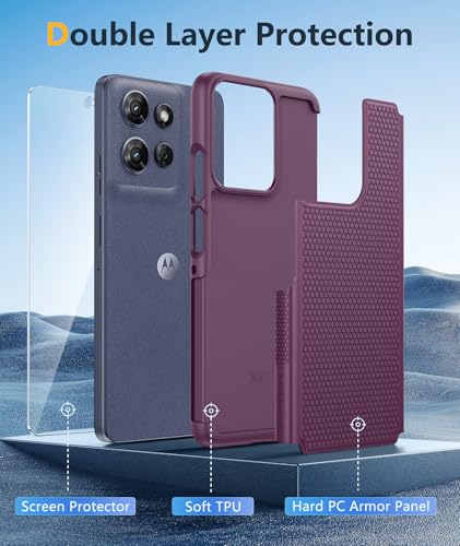 Image of FNTCASE for Moto G-Power 2025 Case: Motorola G Power 2025 Case 14FT Military Grade Drop Protection with Screen Protector Shockproof Anti-Slip Rugged Matte Dual Layer Daily Cover 6.8 Inch (Burgundy)