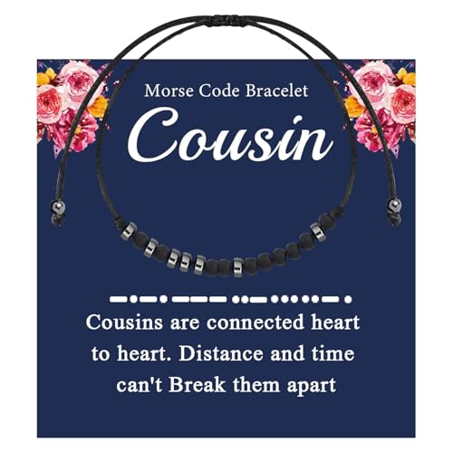 Image of BEKECH Cousin Morse Code Bracelet Crew Best Friend Long Distance Friendship Jewelry for Family