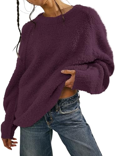 Image of Beaully Women's Oversized Crewneck Sweaters | Oversized style, Tunic sweater, Fuzzy knit, Soft knit, Loose fit, Drop shoulder