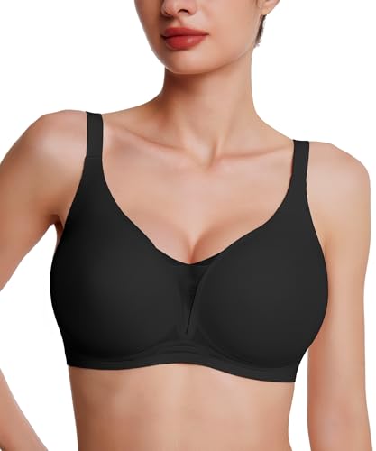 VRCOMFY Jelly Bras for Women Mesh Lace Wireless Deep V Bras for Women Comfort Seamless for Everyday Wear Black