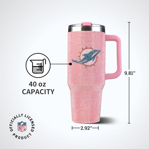 Image of The Memory Company Officially Licensed 40oz Pink Bling Game Day Tumbler, Miami Dolphins