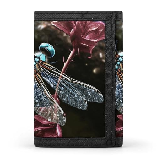 Blue Dragonfly Trifold Wallet for Men - Money Clip Slim Wallets with Multiple Card Slots Minimalist Small Front Pocket Wallet for Everyday Carry