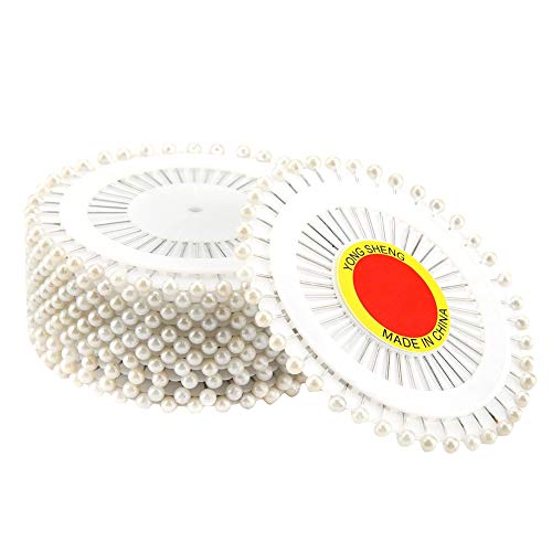 Dekaim Broche couturière 480 pièces Robe Artisanat de Mariage Fausse Perle tête Ronde Droite couturière Broches Corsage Outil de Bricolage(Blanc)