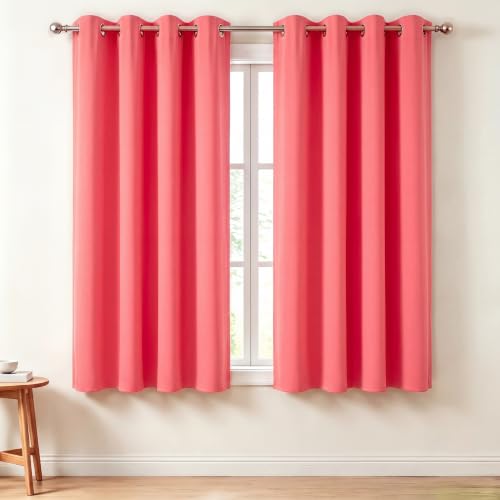 Diraysid Coral Grommet Blackout Curtains for Bedroom Thermal Insulated Room Darkening Curtains Drapes, 52 x 63 inch, 2 Panels