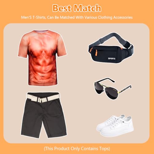 AYBUY Camiseta Divertida con Músculos en 3D, Impresión Patrón 3D Musculoso Camiseta Manga Corta Tops, Cuello Redondo Camiseta de Músculos Abdominales para Hombre L