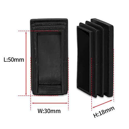 Image of Flyshop 8 Pack Black Chair Glide Inserts Plastic Plugs Rectangle Pipe Tubing End Caps 30 x 50 mm, 1-3 /16 inch x 2 inch