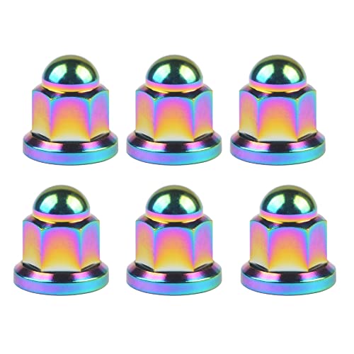 Image of Titanium M6 M8 M10 Dome Head Acorn Nuts for Bicycle Motorcycle Exhaust Pipe Car Pack of 6 (M8, Ranibow)