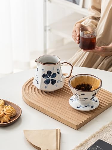 Image of Pour Over Coffee Maker,Ceramic Coffee Maker With 40 pcs Paper Filter,20oz /600ml Pour Over Coffee Dripper (Blue and white)