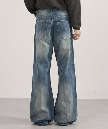 Pantete Men’s Hip Hop Baggy Jeans Casual Wide Leg Y2K Vintage Denim Pants Blue Streetwear4