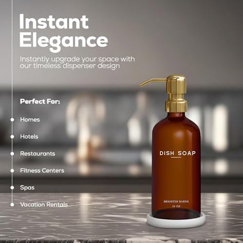 Glass Hand Soap Dispenser Bathroom Set by Brighter Barns - Bathroom Soap Dispenser Set with Ceramic Tray - Refillable Glass Bottle Pump - Modern Home Decor for Airbnb, Hotel, Restaurants - Image 3