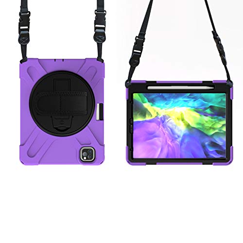 Hülle für iPad Pro 11 Zoll 2nd Gen 2020, Stoßfeste robuste Ganzkörperschutzhülle mit Pencil Halter, Drehbar Stände, Handschlaufe, Schultergurt