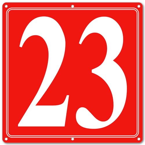 Image of Premium Aluminum Number Signs 23, Metal 12 inch X 12 inch Red Numbered Signs Outdoor for Parking Lots, Floor, Dock, Court, Aisle, Field, High Visibility, No Fade, Weather-resistant