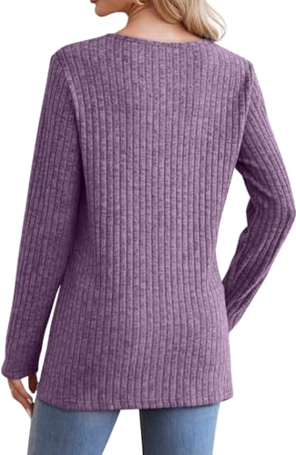 Image of Jescakoo Long Sleeve Shirts for Women Crew Neck Fall Tops Side Split Lightweight Tunic Sweaters Fashion Clothes 2025 S-4XL
