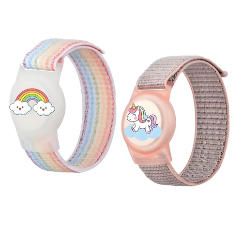 2 Pz Braccialetto Silicone Bambini Unicorno Nuvola Arcobaleno, Compatibile con Airtag Protezione GPS Anti-Perso, Localizzatore Monitoraggio Regolabile, Per Adolescenti Anziani