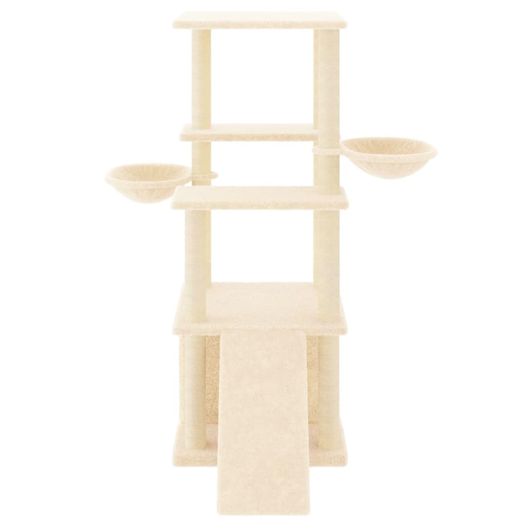 Homgoday Albero tiragraffi in sisal, color crema, 133 cm, tiragraffi a torre per gatti multilivello, centro attività per gatti da interno